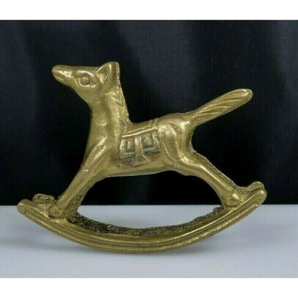 Miniature Solid Brass Rocking Horse Figurine Statue Saddle Western Vintage - Picture 3 of 12